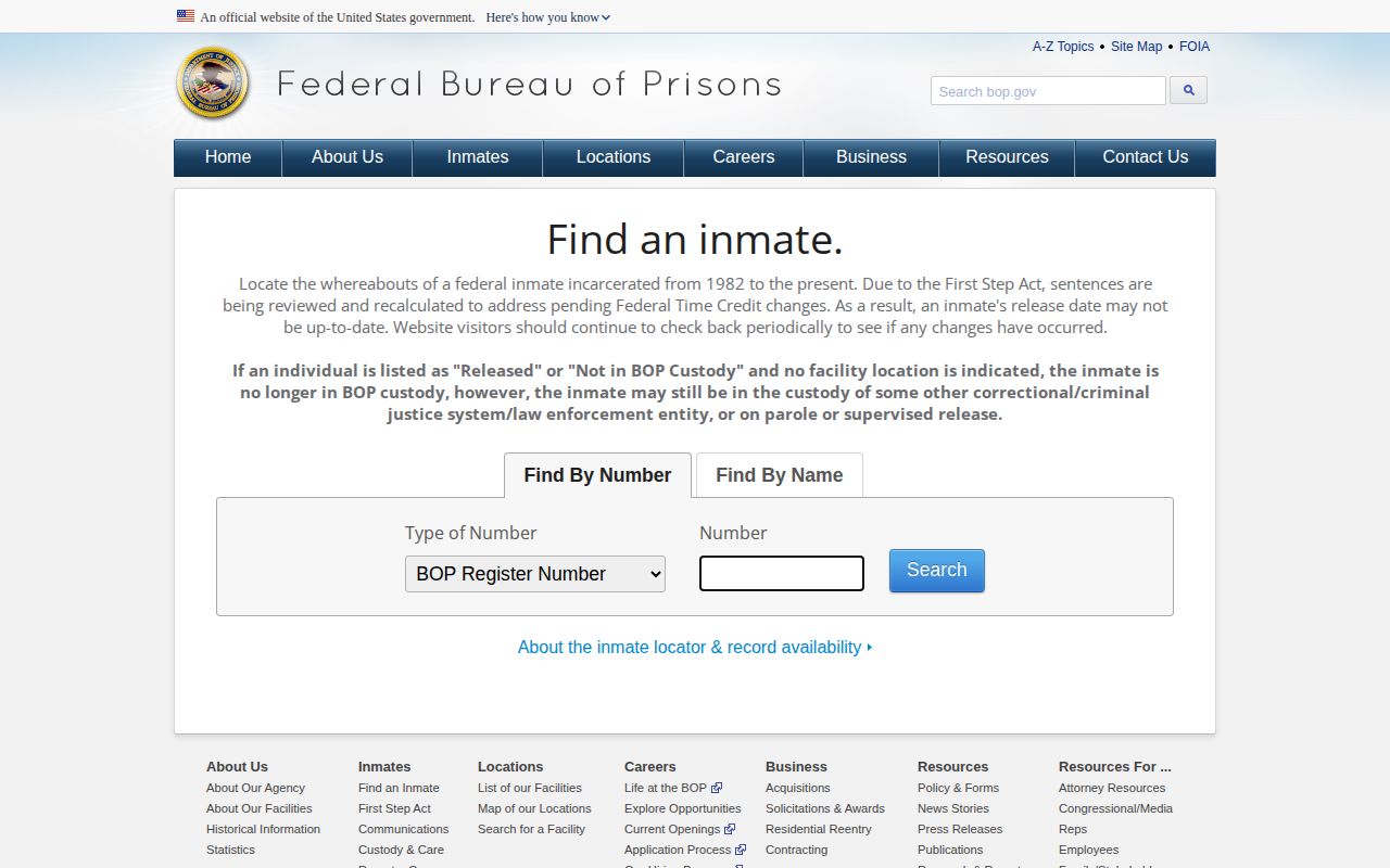 BOP locator for a federal Rhea County release record search